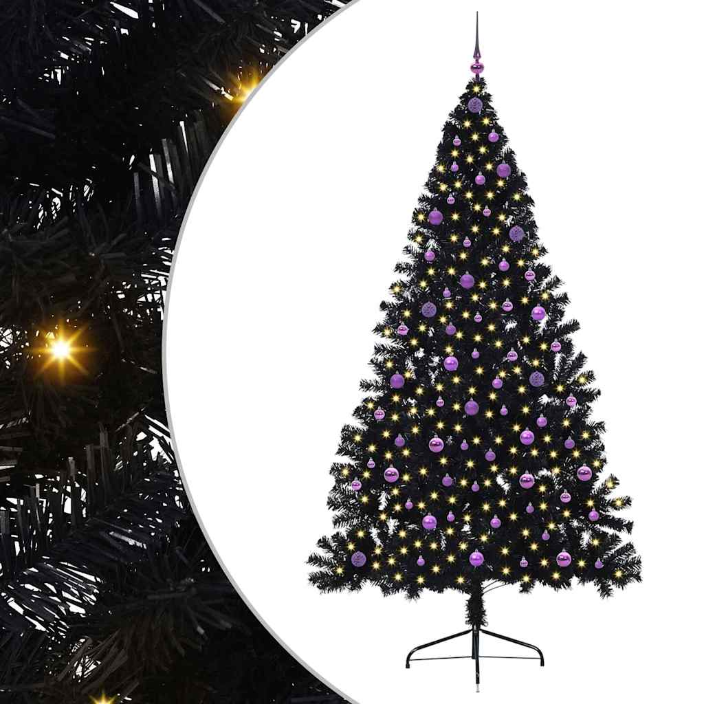 Kunstmatig Voorverlicht Kerstboom Met 300 Led Zwart 240 Cm Pvc Zwart