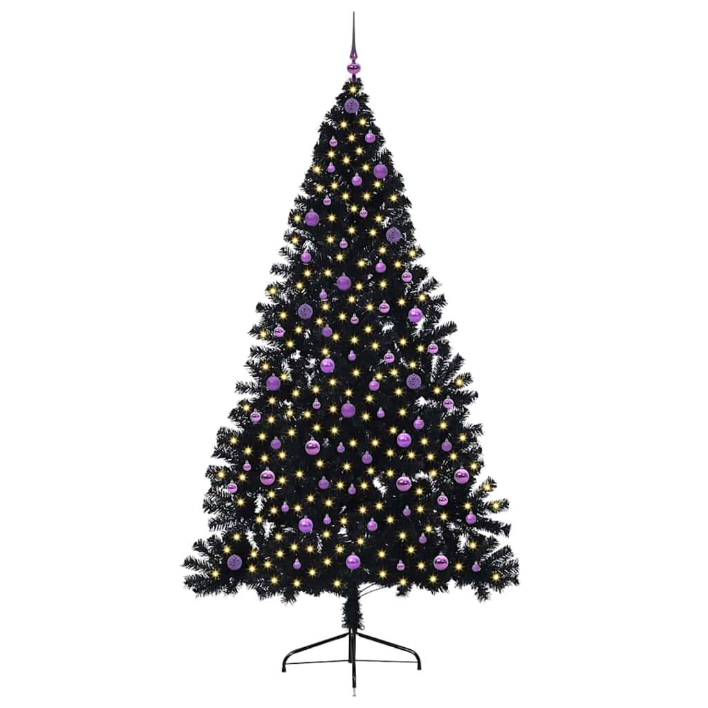 Kunstmatig Voorverlicht Kerstboom Met 300 Led Zwart 240 Cm Pvc Zwart