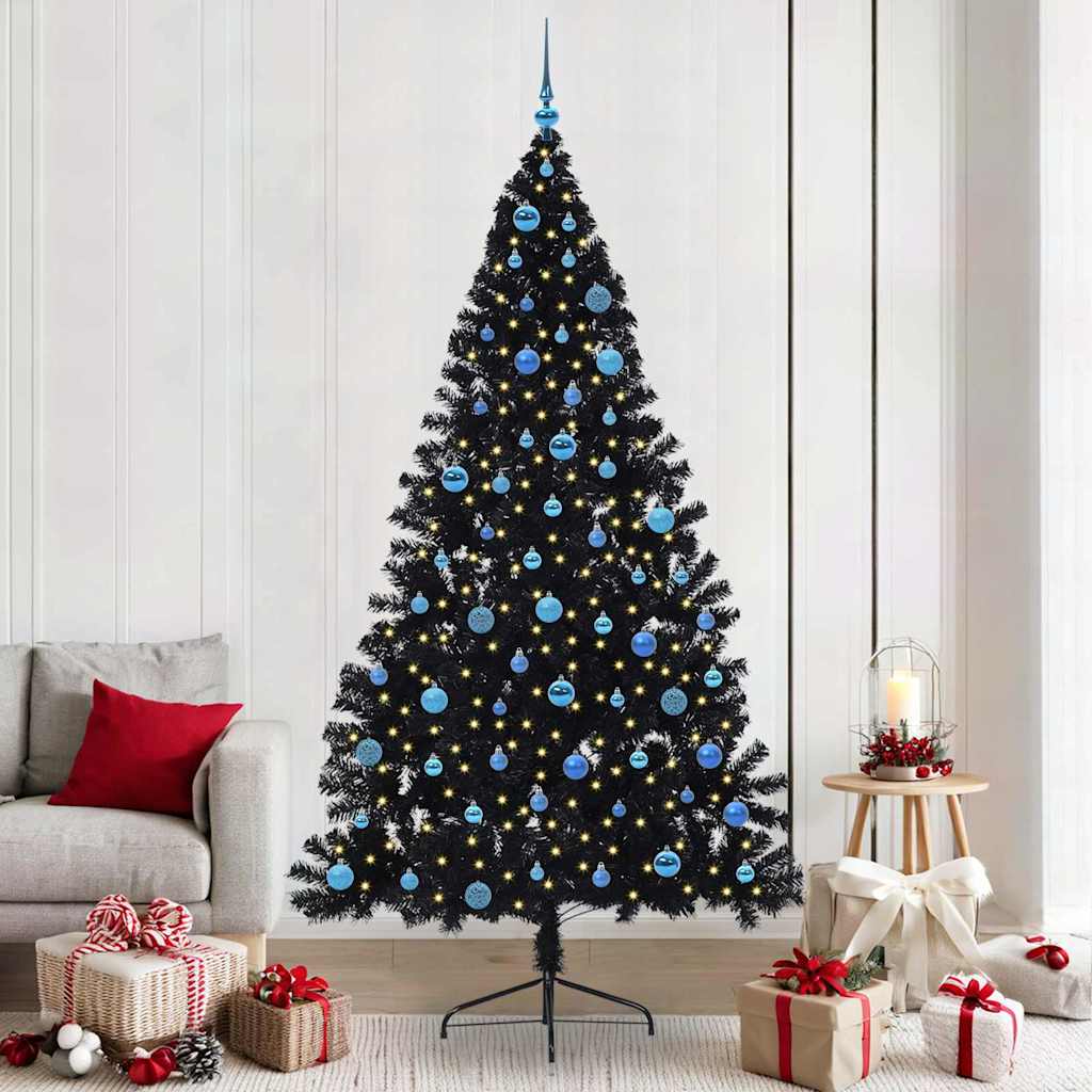 Kunstmatig Voorverlicht Kerstboom Met 300 Led Zwart 240 Cm Pvc Zwart