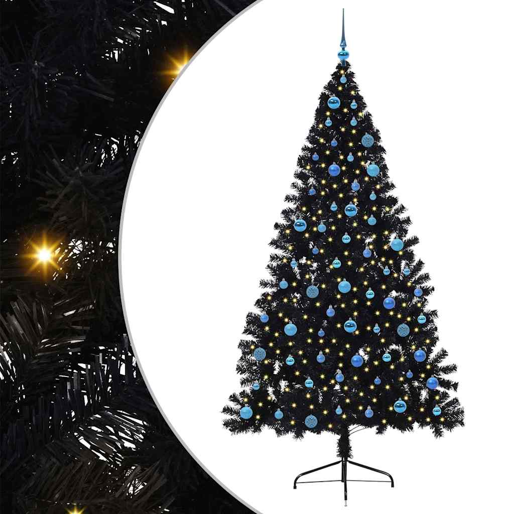 Kunstmatig Voorverlicht Kerstboom Met 300 Led Zwart 240 Cm Pvc Zwart