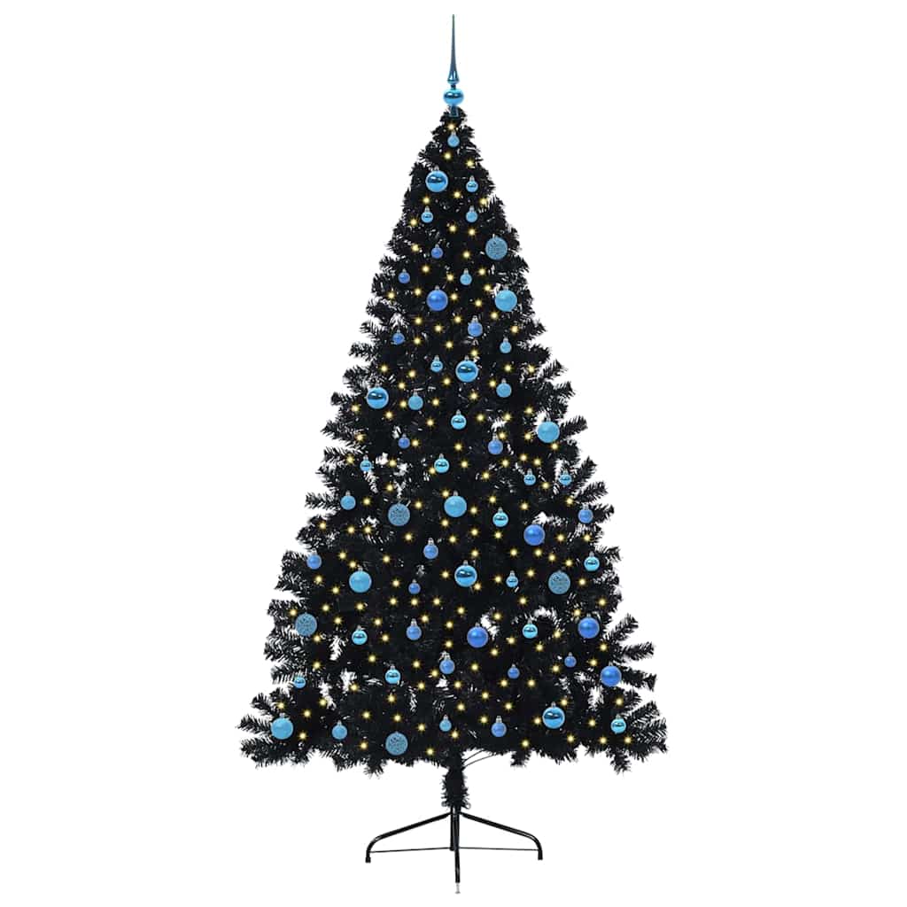 Kunstmatig Voorverlicht Kerstboom Met 300 Led Zwart 240 Cm Pvc Zwart