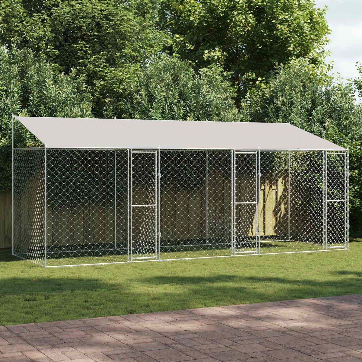 Hondenkooi Met Dak Zilver 400 X 200 X 256 Cm Staal En Pe