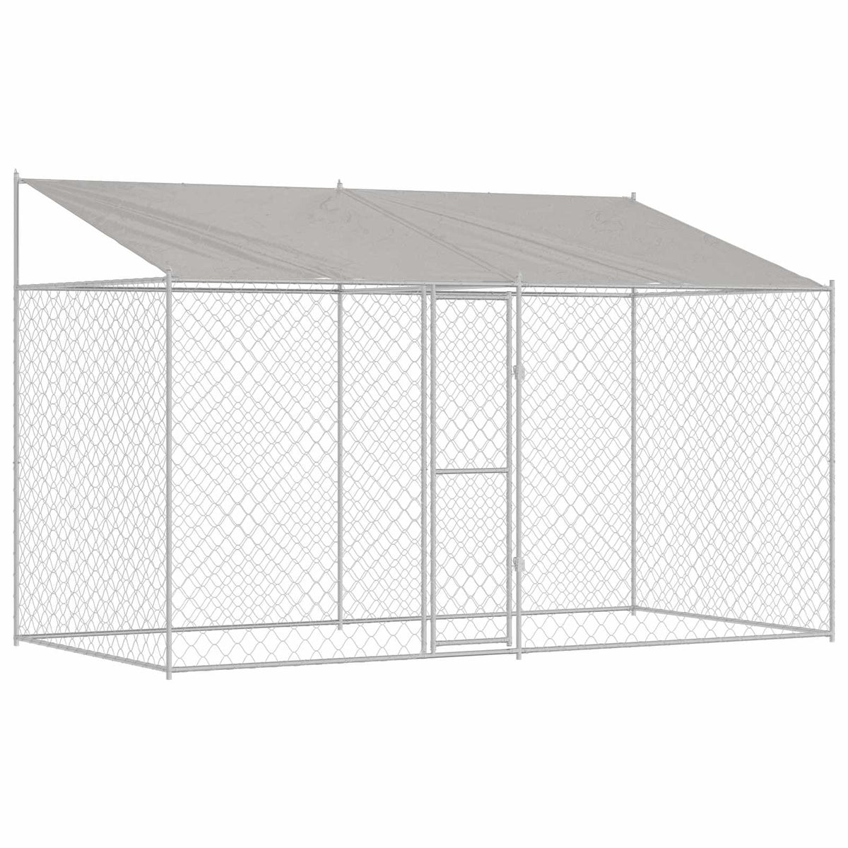 Hondenkooi Met Dak Zilver 400 X 200 X 256 Cm Staal En Pe