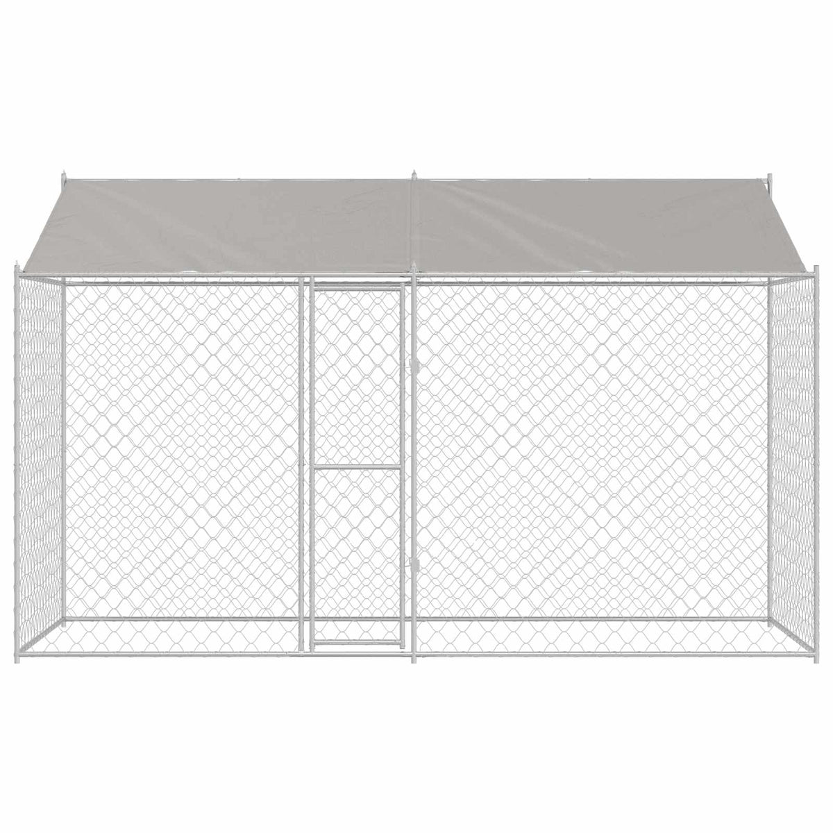 Hondenkooi Met Dak Zilver 400 X 200 X 256 Cm Staal En Pe