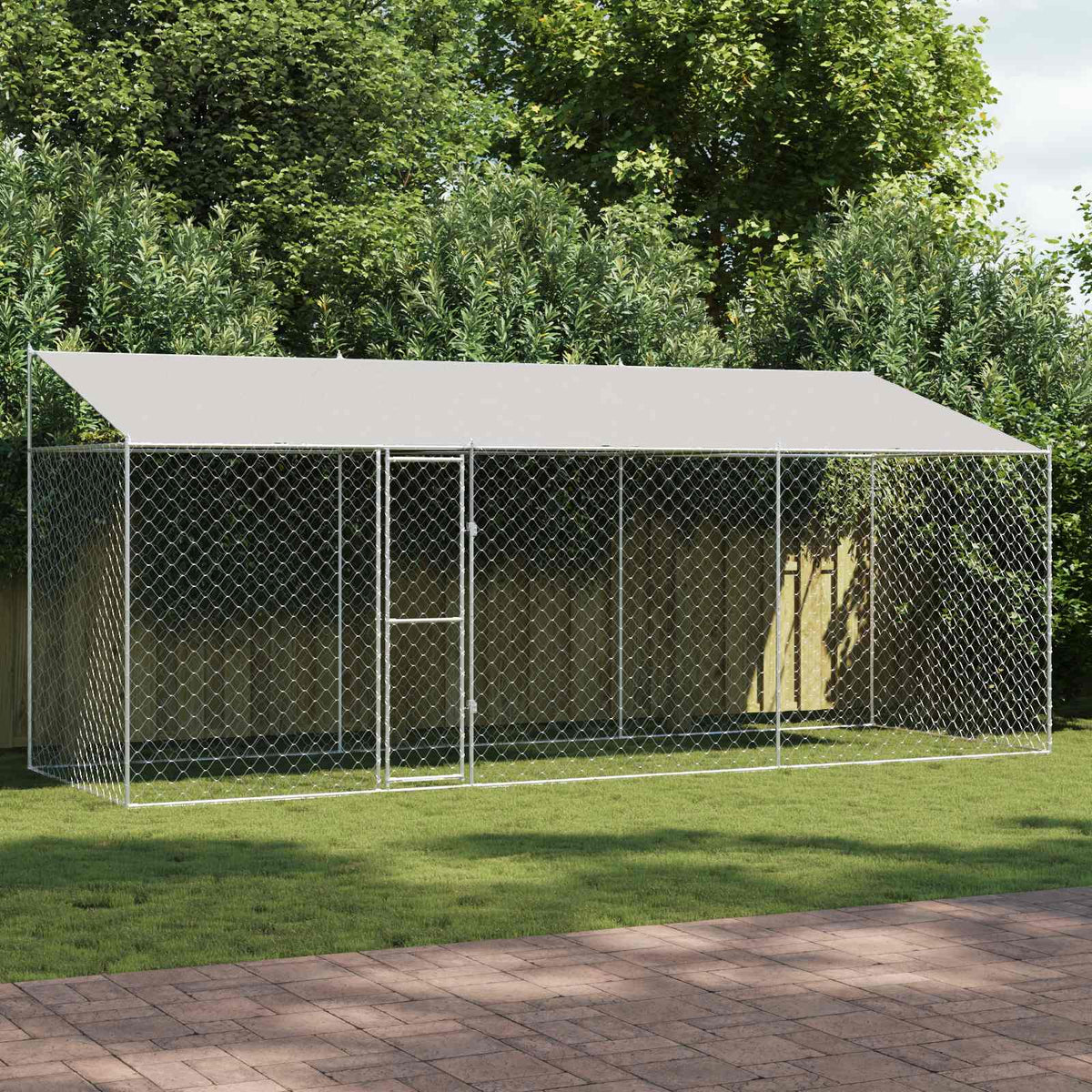 Hondenkooi Met Dak Zilver 400 X 200 X 256 Cm Staal En Pe
