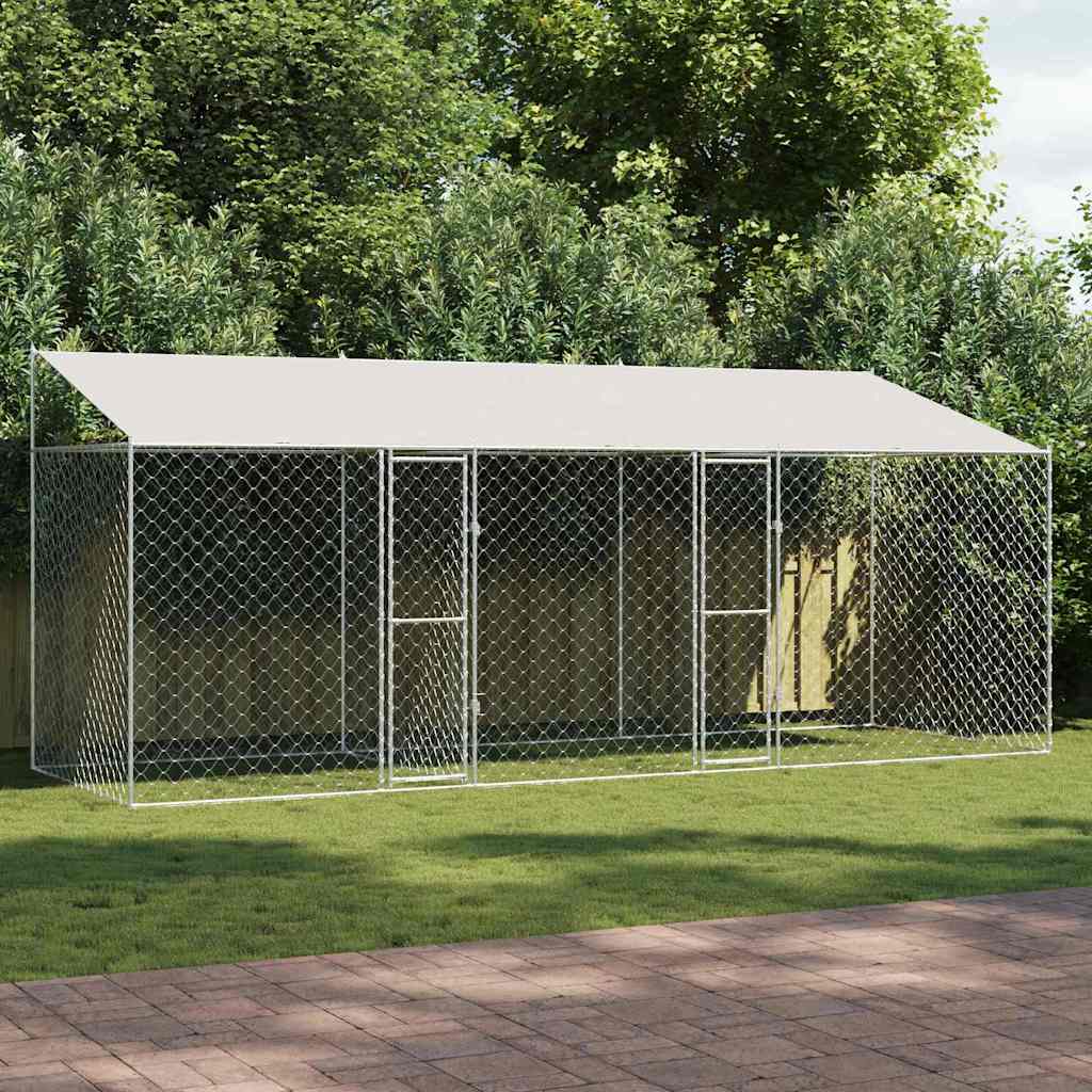 Hondenkooi Met Dak Zilver 400 X 200 X 256 Cm Staal En Pe