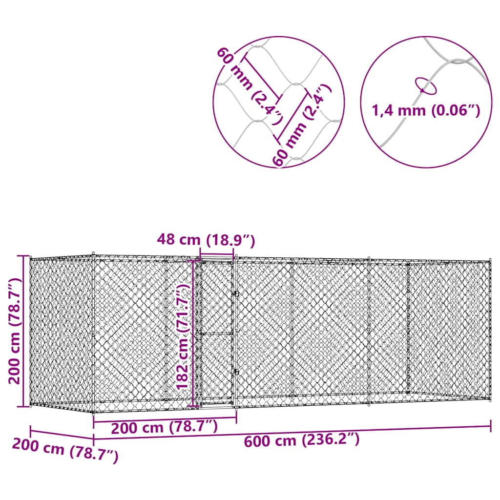 Hondenbench Zilver 600 X 200 X 200 Cm Gegalvaniseerd Staal
