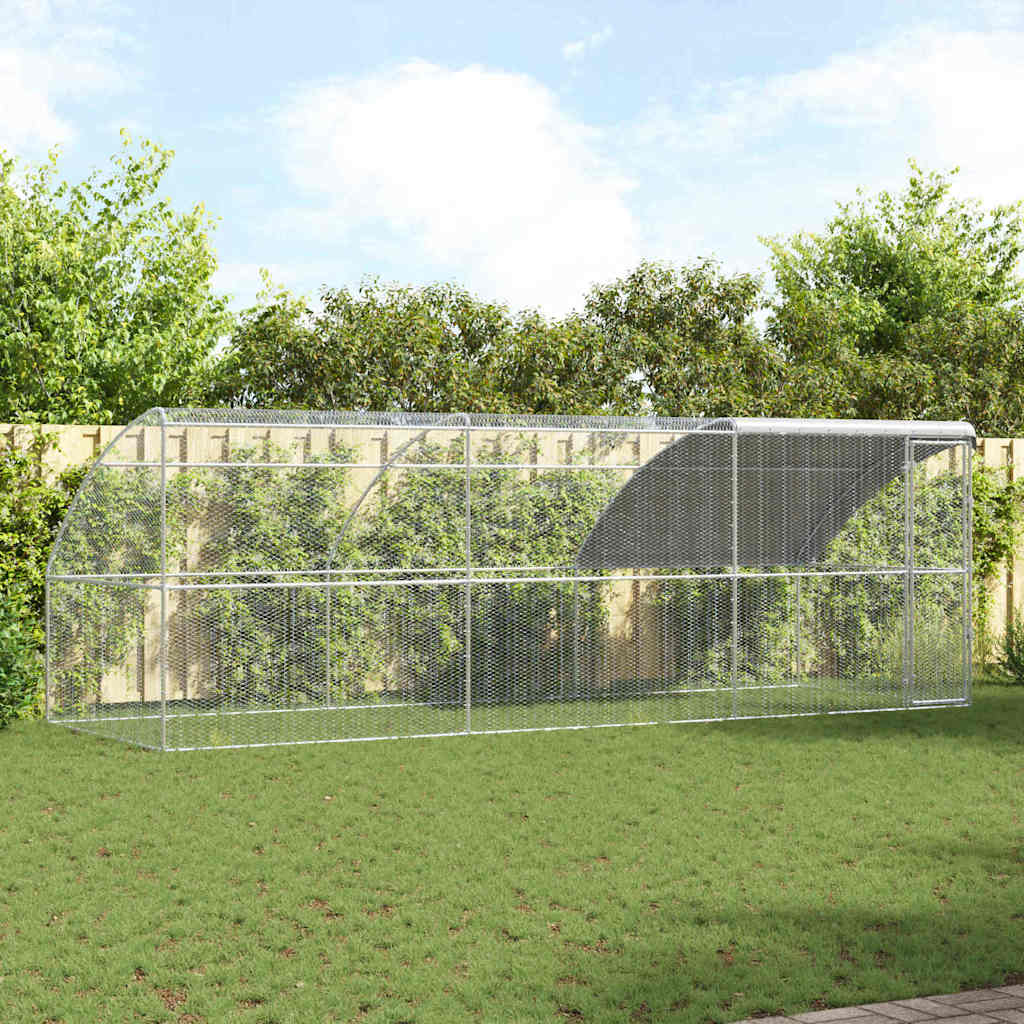 Kippenhok Met 3 St Zilver 600X200X200Cm Staal En Pe