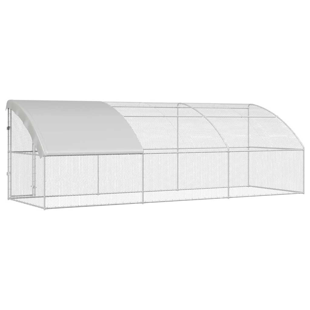 Kippenhok Met 3 St Zilver 600X200X200Cm Staal En Pe