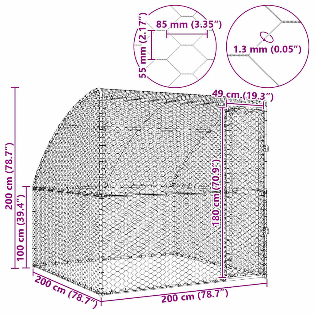 Hondenhok Zilver 2 X 2 X 2 M Verzinkt Staal
