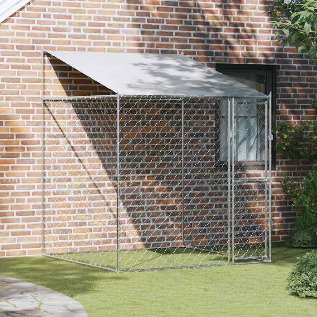 Hondenkooi Met Dak Zilver 400 X 200 X 256 Cm Staal En Pe