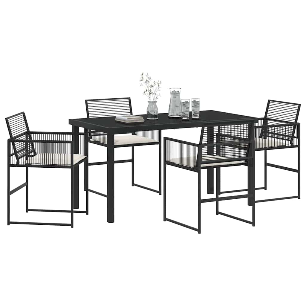 Tuin Eettafelset 5 St Zwart Poly Rattan