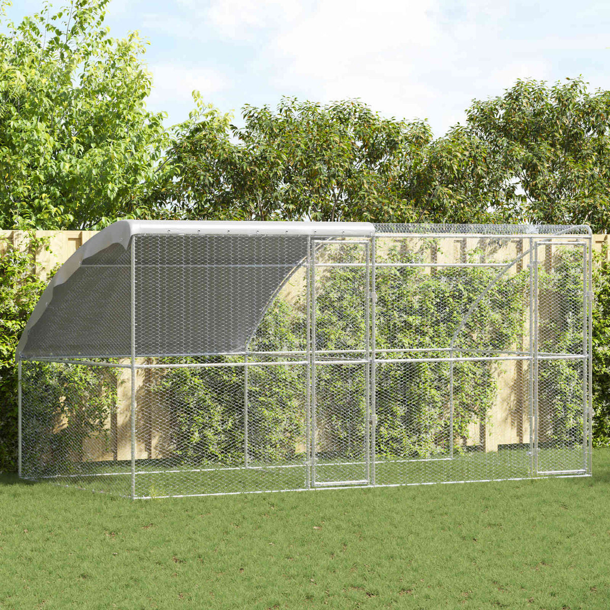 Kippenhok Met 3 St Zilver 600X200X200Cm Staal En Pe