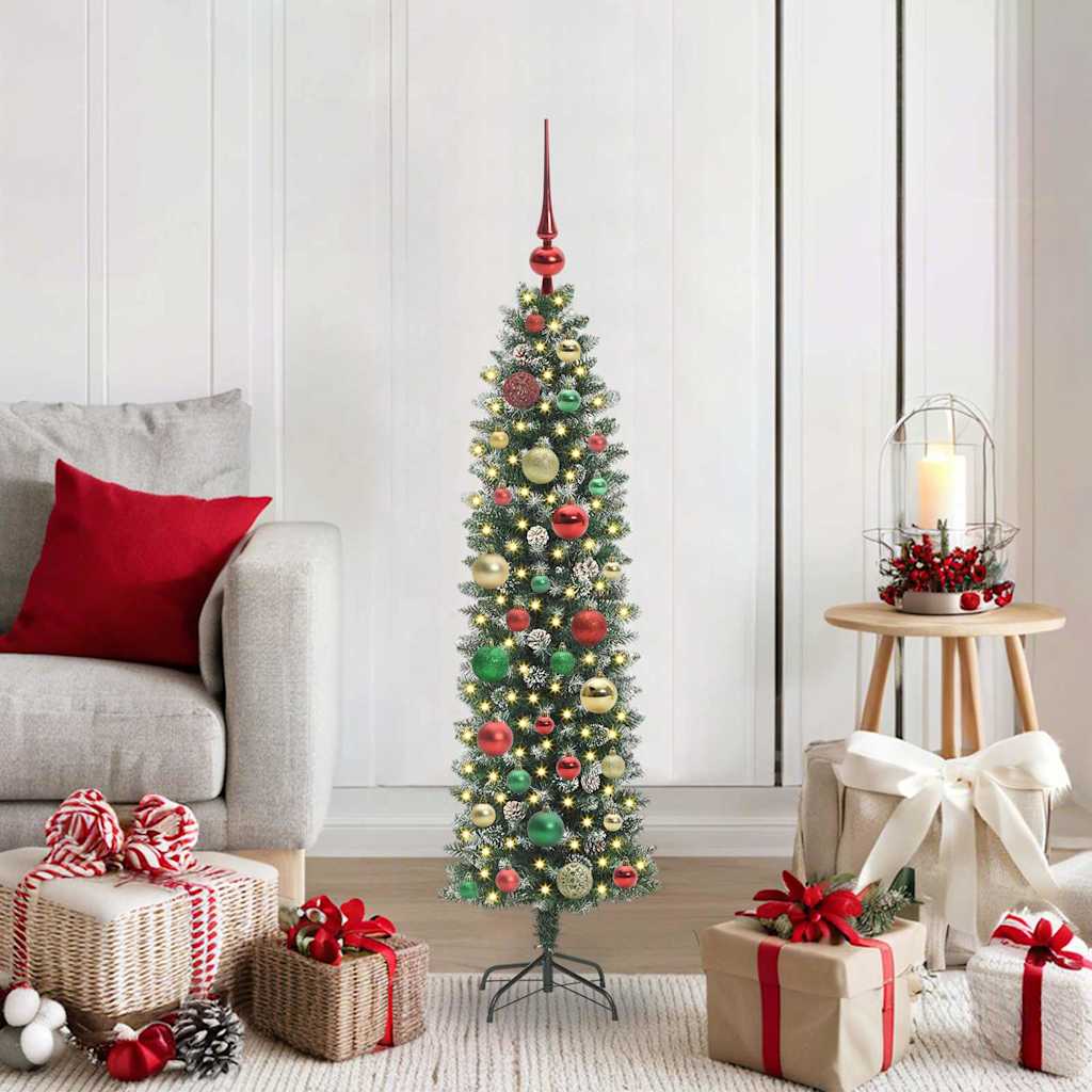 Kunstmatige Slanke Kerstboom Groen En Wit