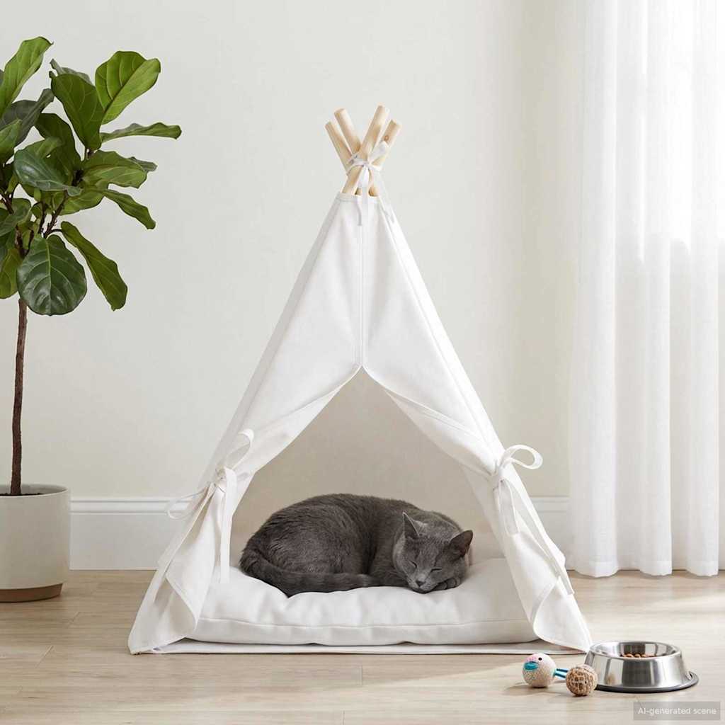 Dieren Teepee Met Kussen Wit 60 X 60 X 70 Cm Polyester