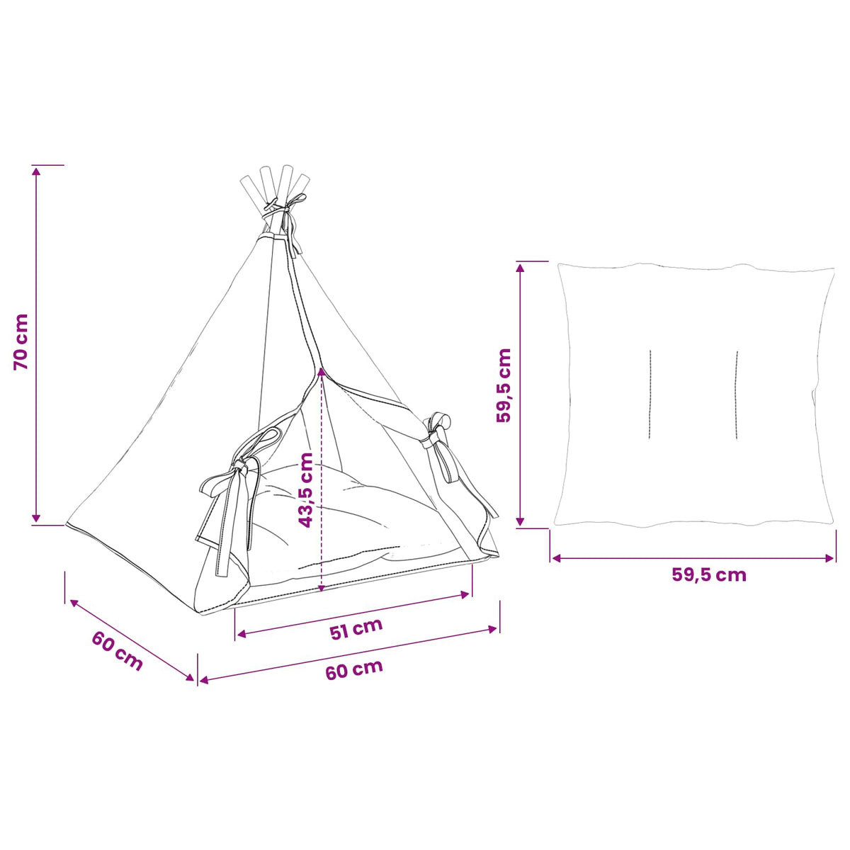 Dieren Teepee Met Kussen Wit 60 X 60 X 70 Cm Polyester