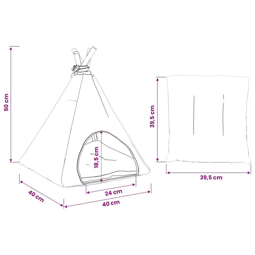 Dieren Teepee Met Kussen Wit En Grijs 40 X 40 X 50 Cm Polyester
