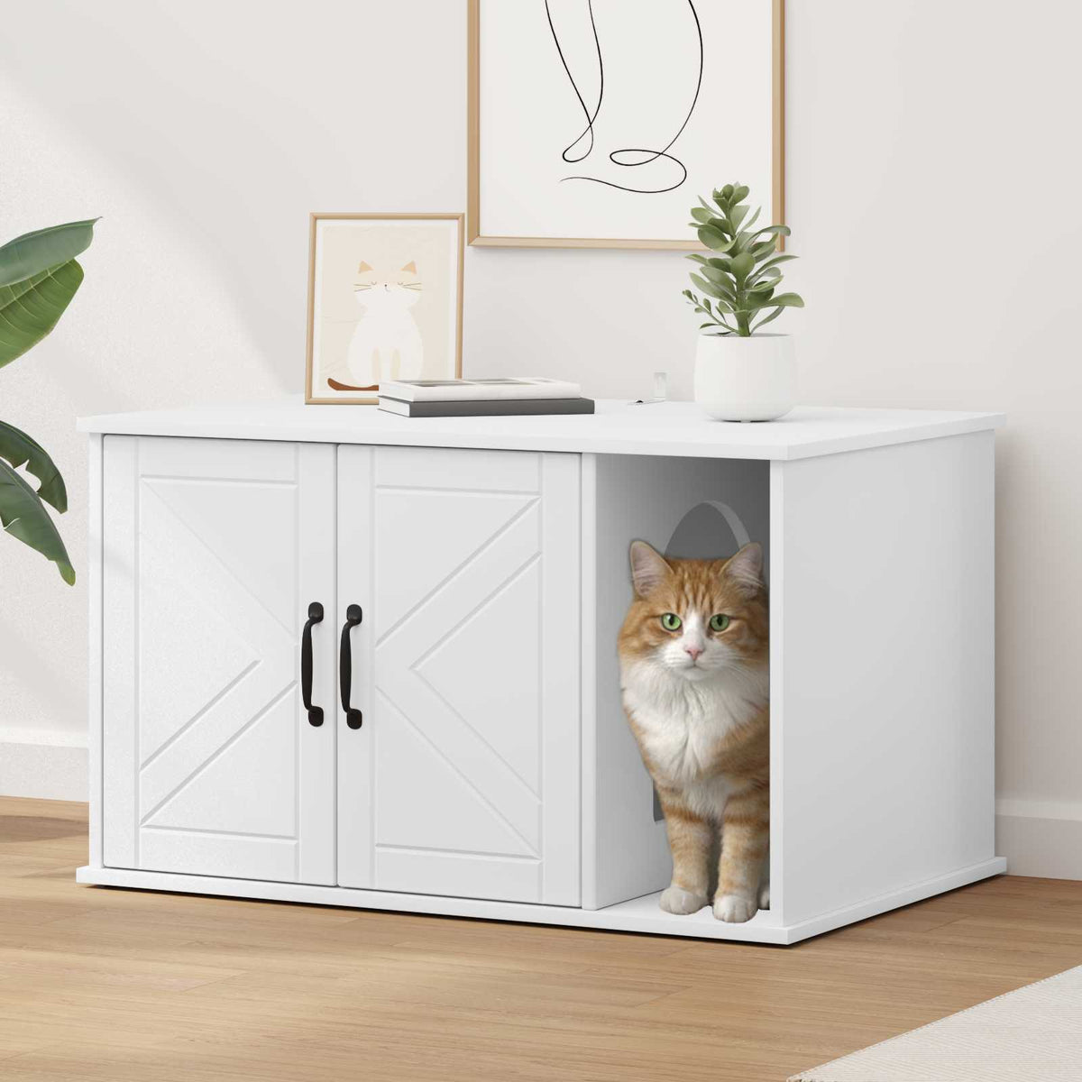 Kattenhuis Glanzend Wit 85 X 55 X 50,5 Cm Bewerkt Hout