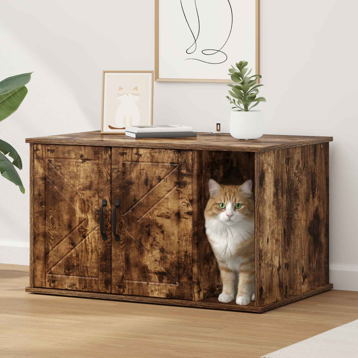 Kattenhuis Glanzend Wit 85 X 55 X 50,5 Cm Bewerkt Hout