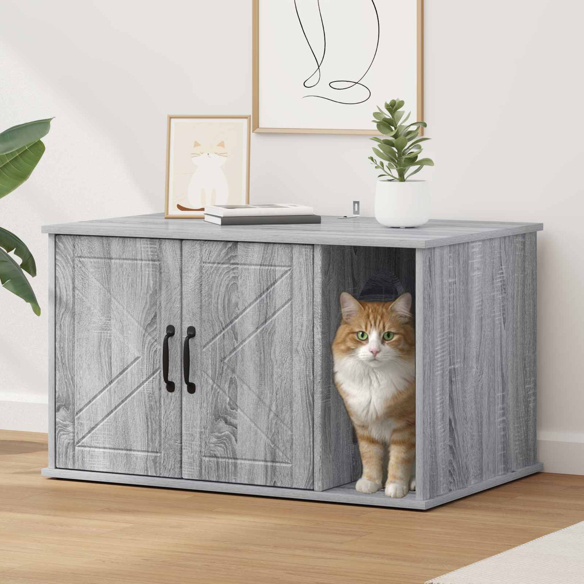 Kattenhuis Glanzend Wit 85 X 55 X 50,5 Cm Bewerkt Hout
