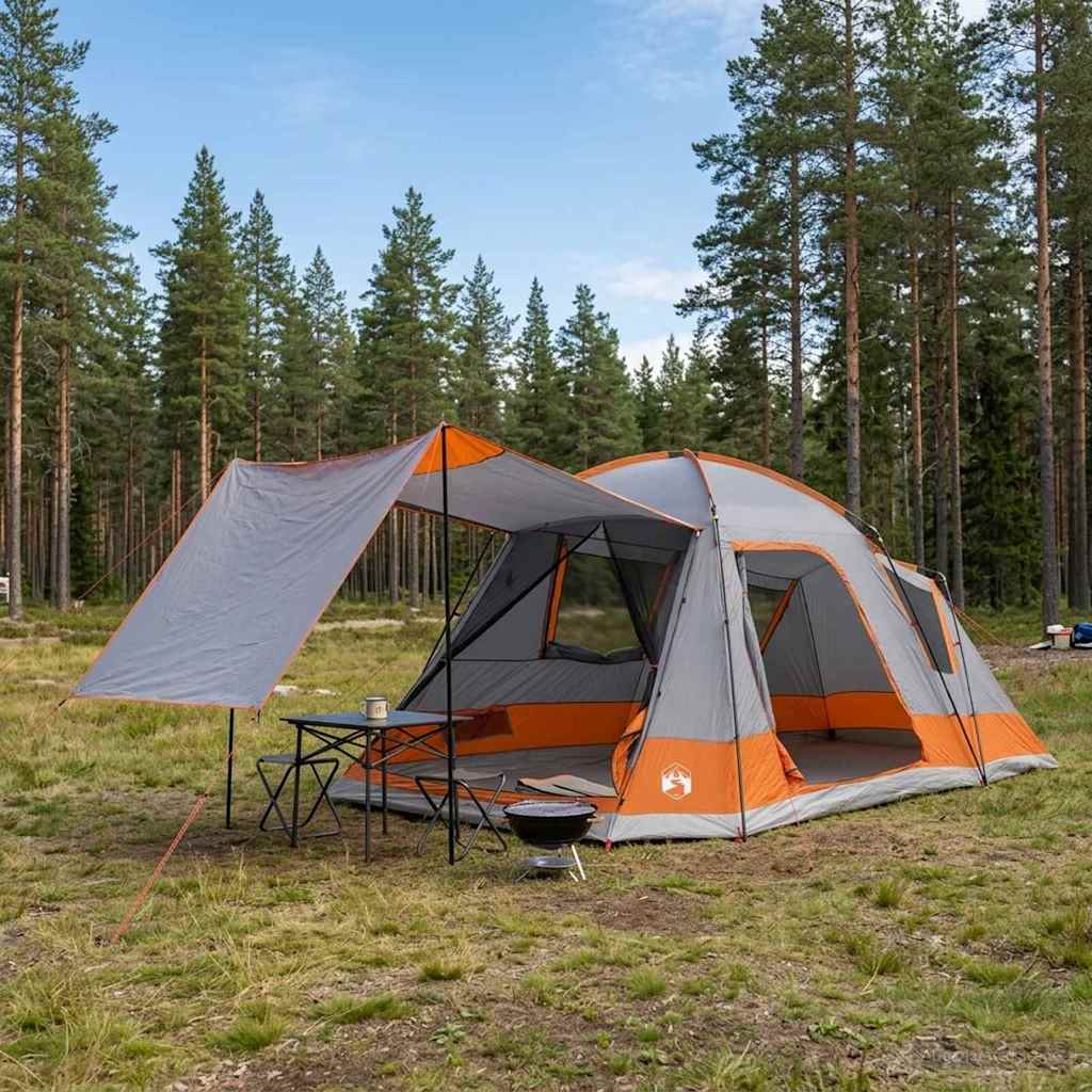 Huisje Tent 8-Persoons Bruin Grijs Polyester En Staal