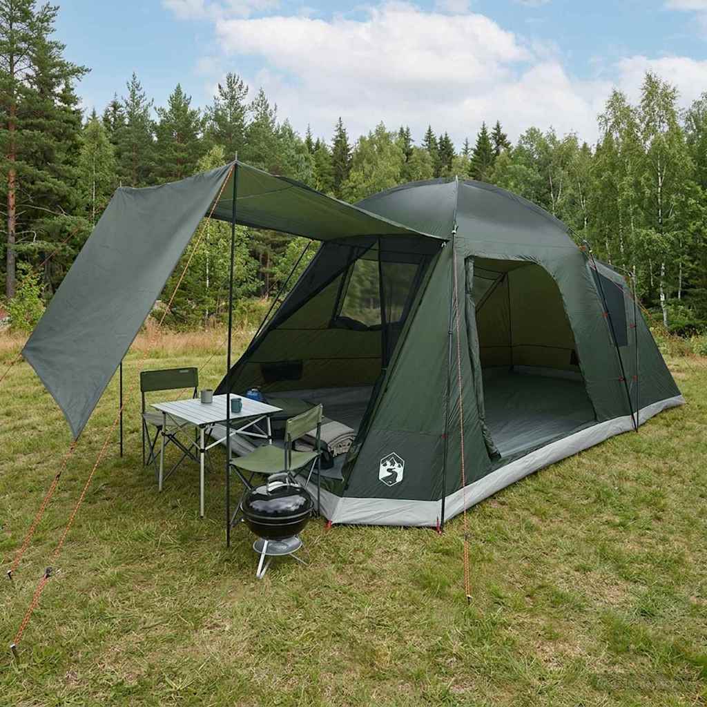 Huisje Tent 8-Persoons Bruin Grijs Polyester En Staal