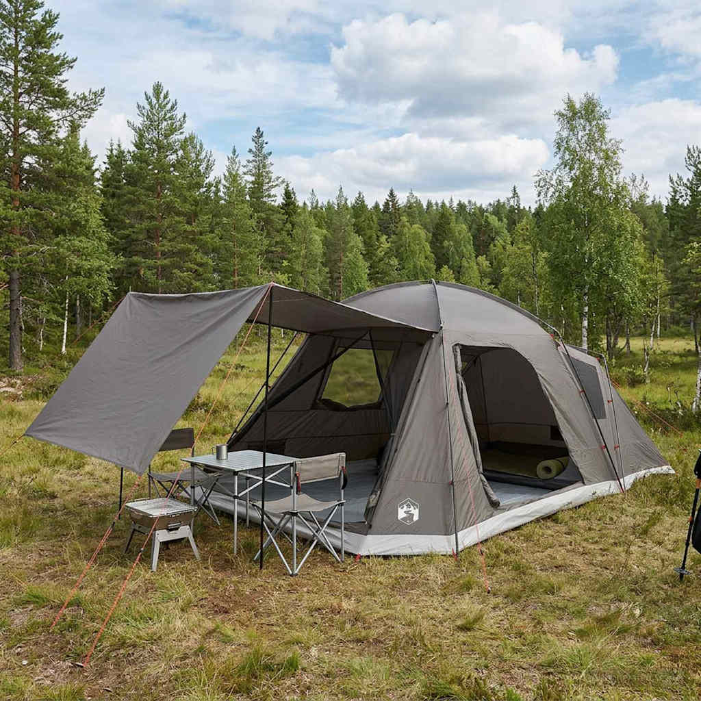 Huisje Tent 8-Persoons Bruin Grijs Polyester En Staal