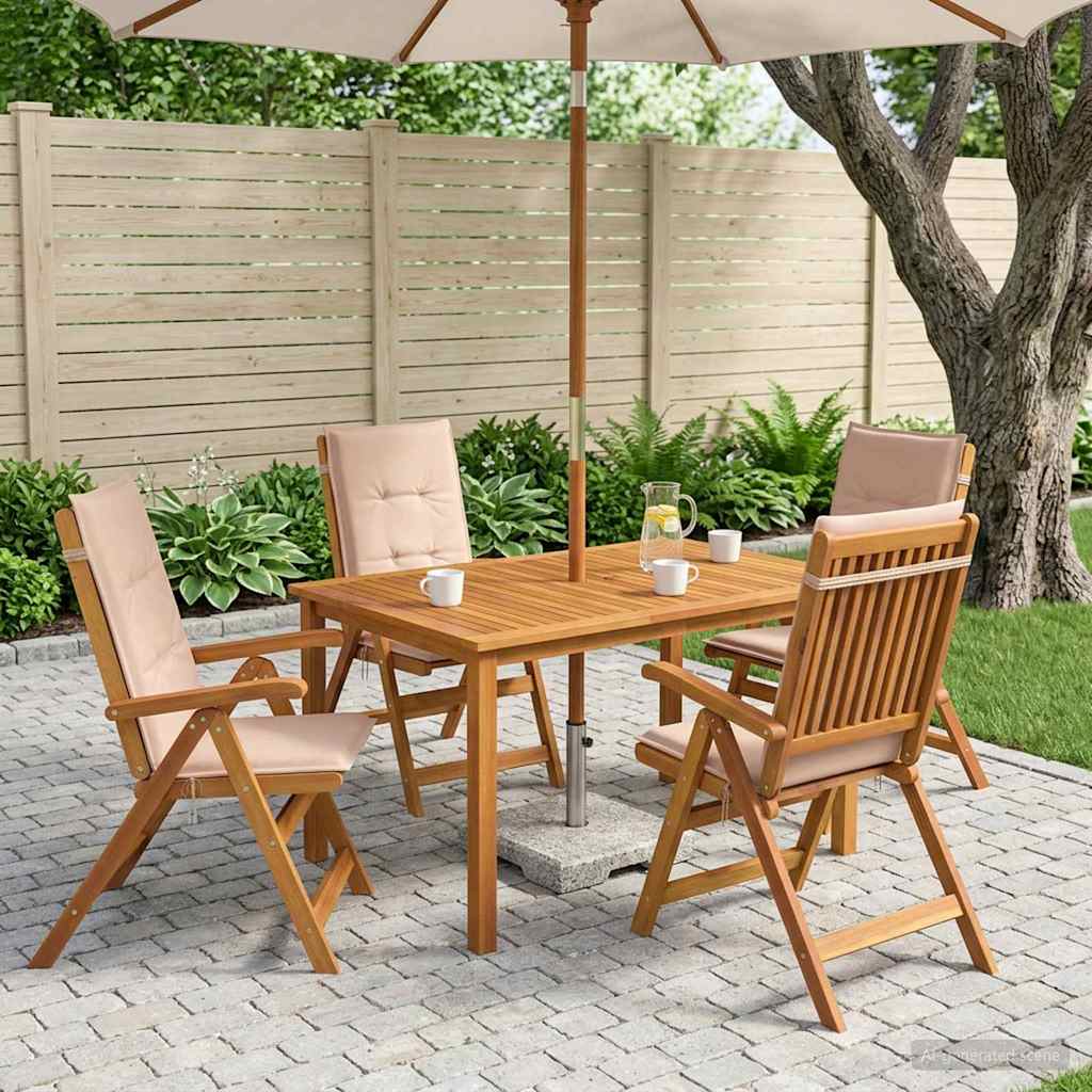 5-Delige Tuin Eetset Naturel Massief Acaciahout