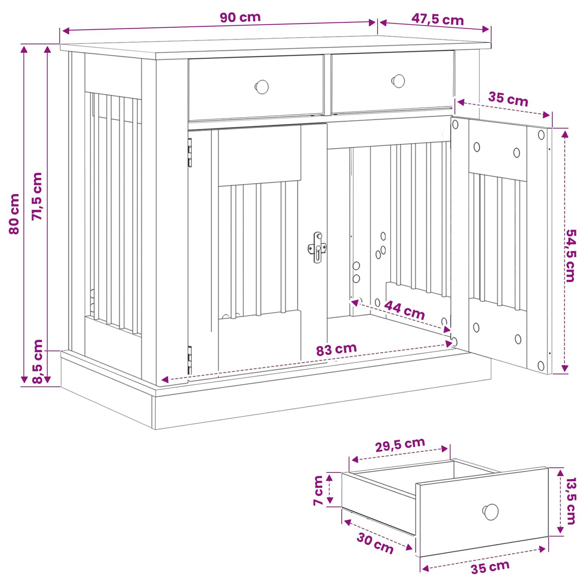 Hond Bench Meubel 90 X 47,5 X 80 Cm Bewerkt Hout
