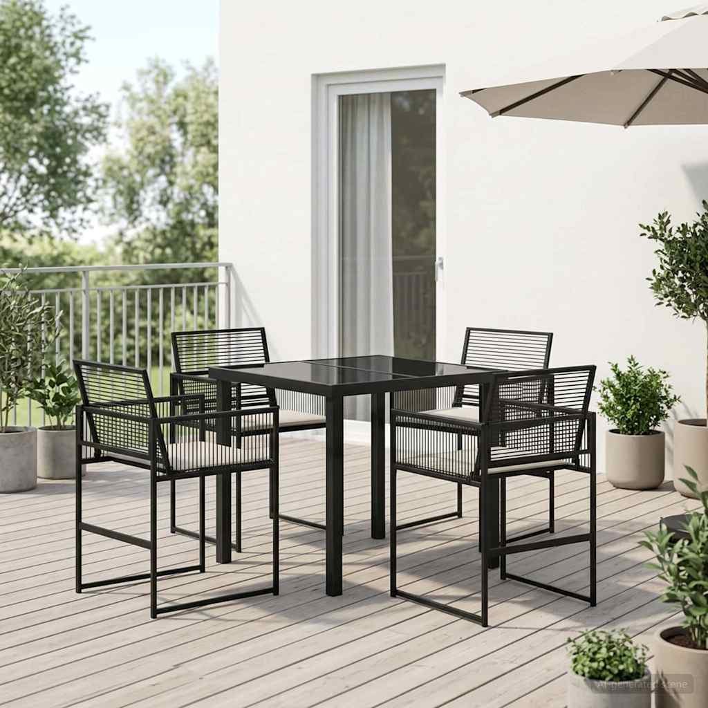 Tuin Eettafelset 5 St Zwart Poly Rattan