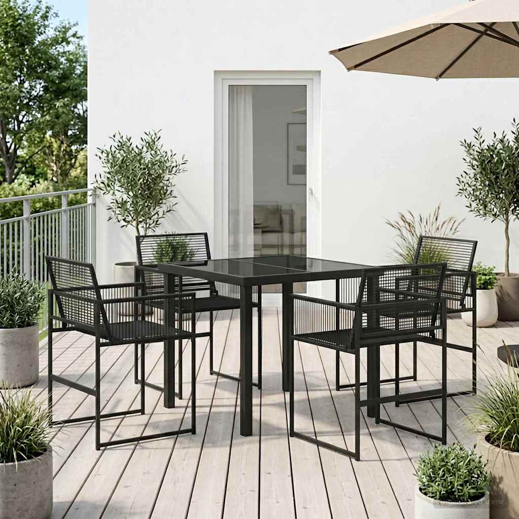 Tuin Eettafelset 5 St Zwart Poly Rattan